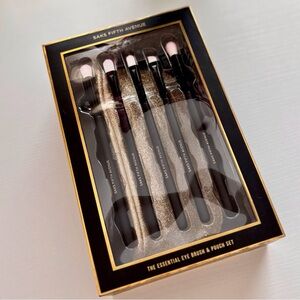 Saks Fifth Avenue Eye Make-Up Brushes & Gold Sparkling Pouch Set
